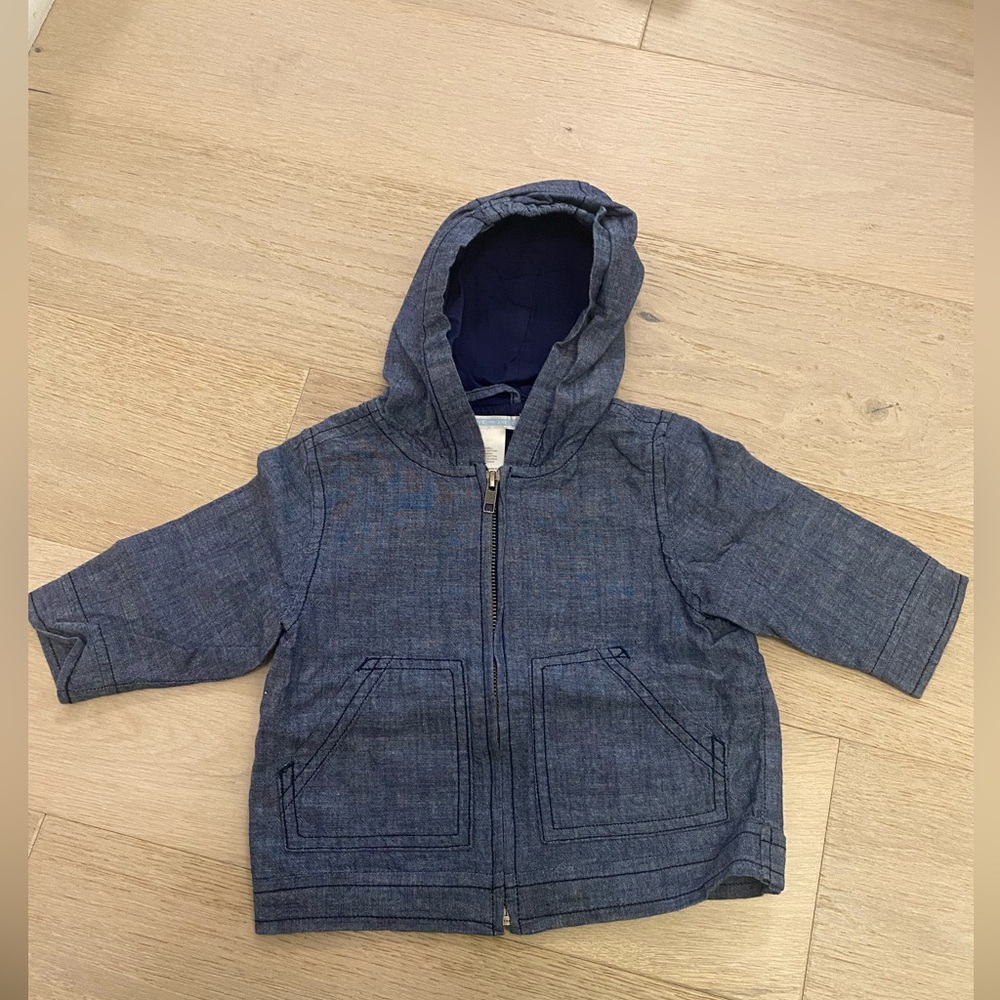 Janie and Jack Kids Denim Hooded Jacket Size 6-12 Months 100% Cotton